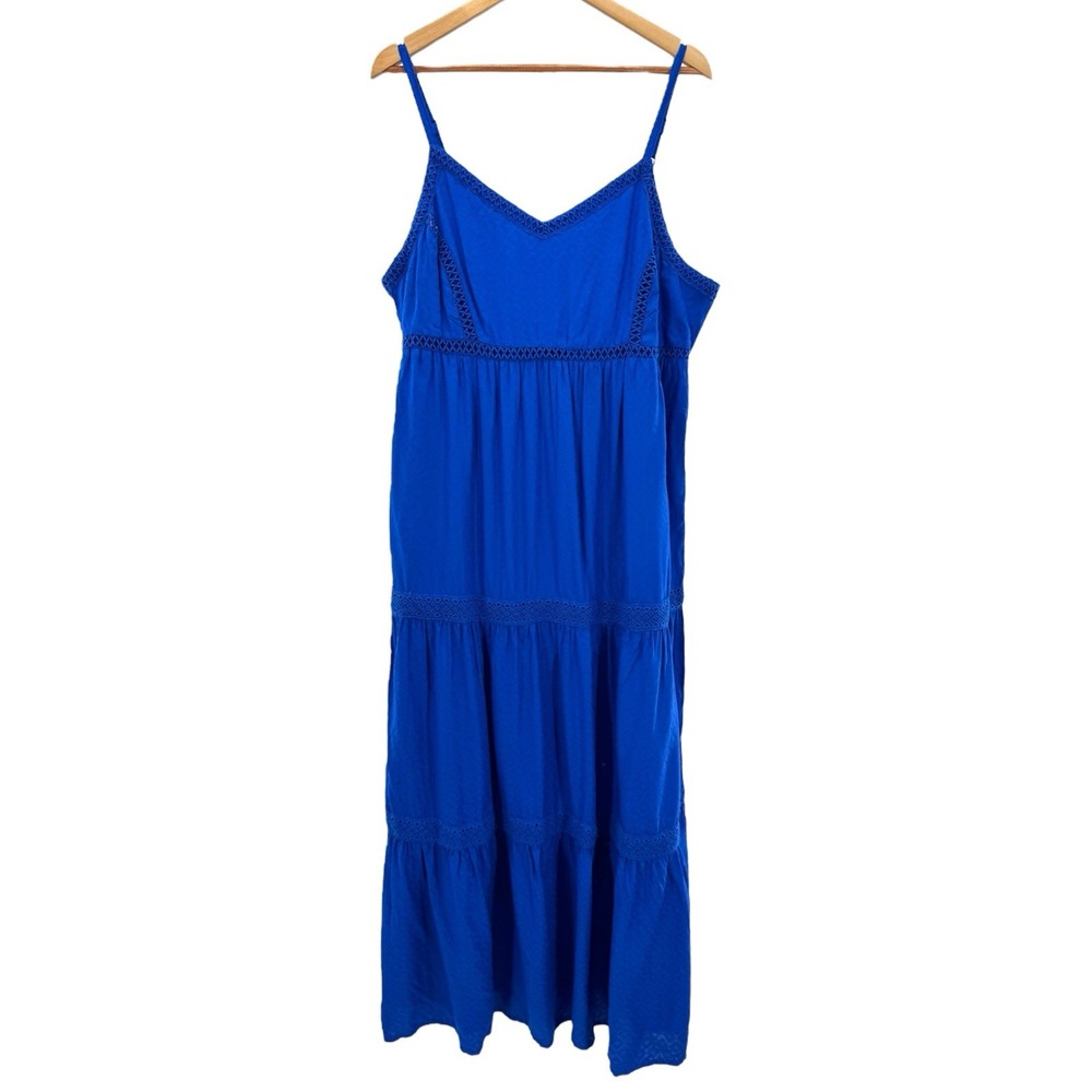 Joie XL Cobalt Blue Cotton Sundress Eyelet Trim Tiered‎ Midi Adjustable Straps